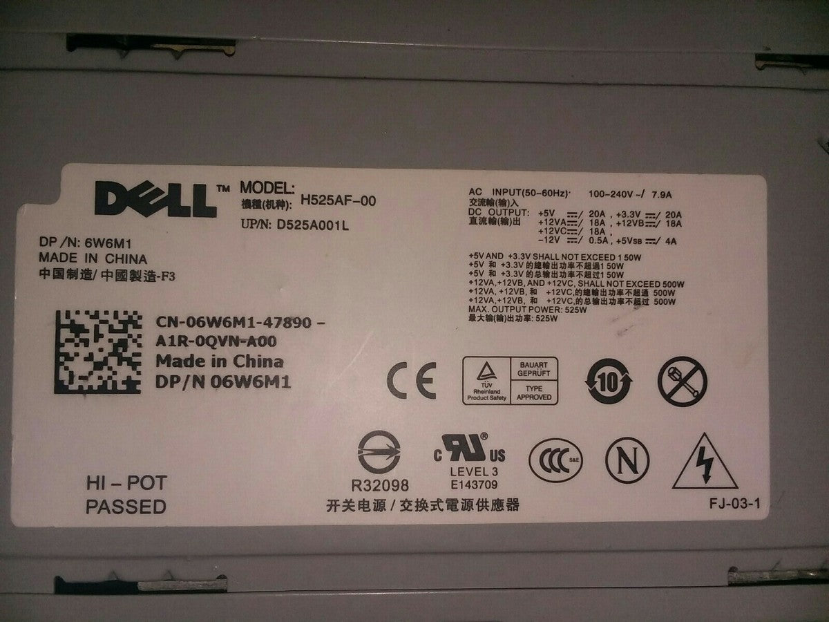 Dell Computer Power Supply 525W H525AF-00