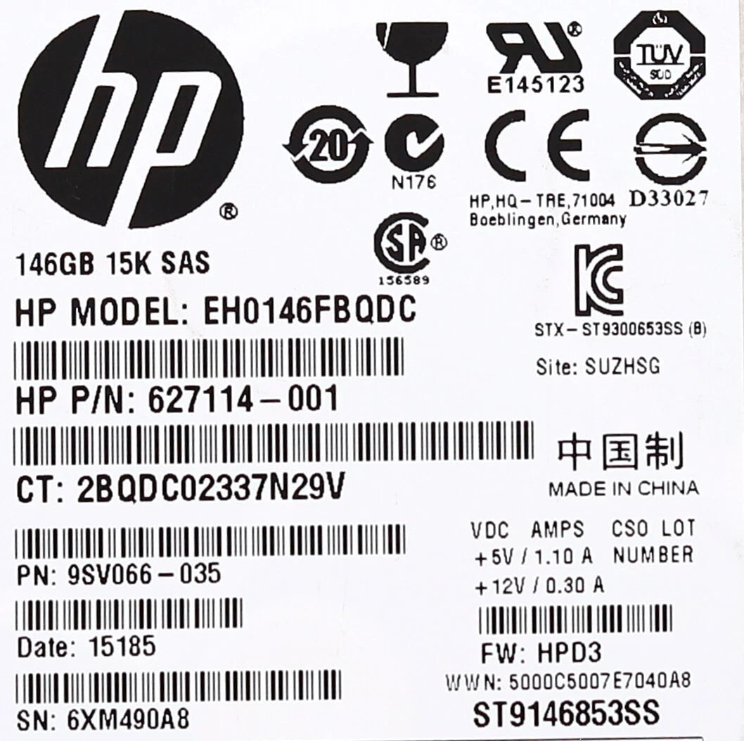 HP EH0146FBQDC 146GB 2.5" 6Gb/s 8MB 15K RPM SAS Hard Drive P/N:627114-001 Tested
