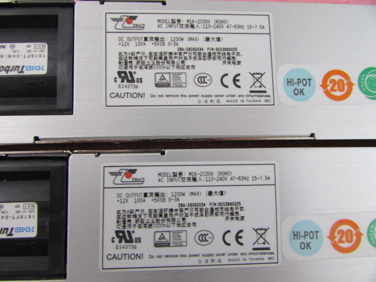 Zippy EMACS M1K2-5C01V4H 1U 1200w Redundant Server Power Supply w/2x Pwr Modules