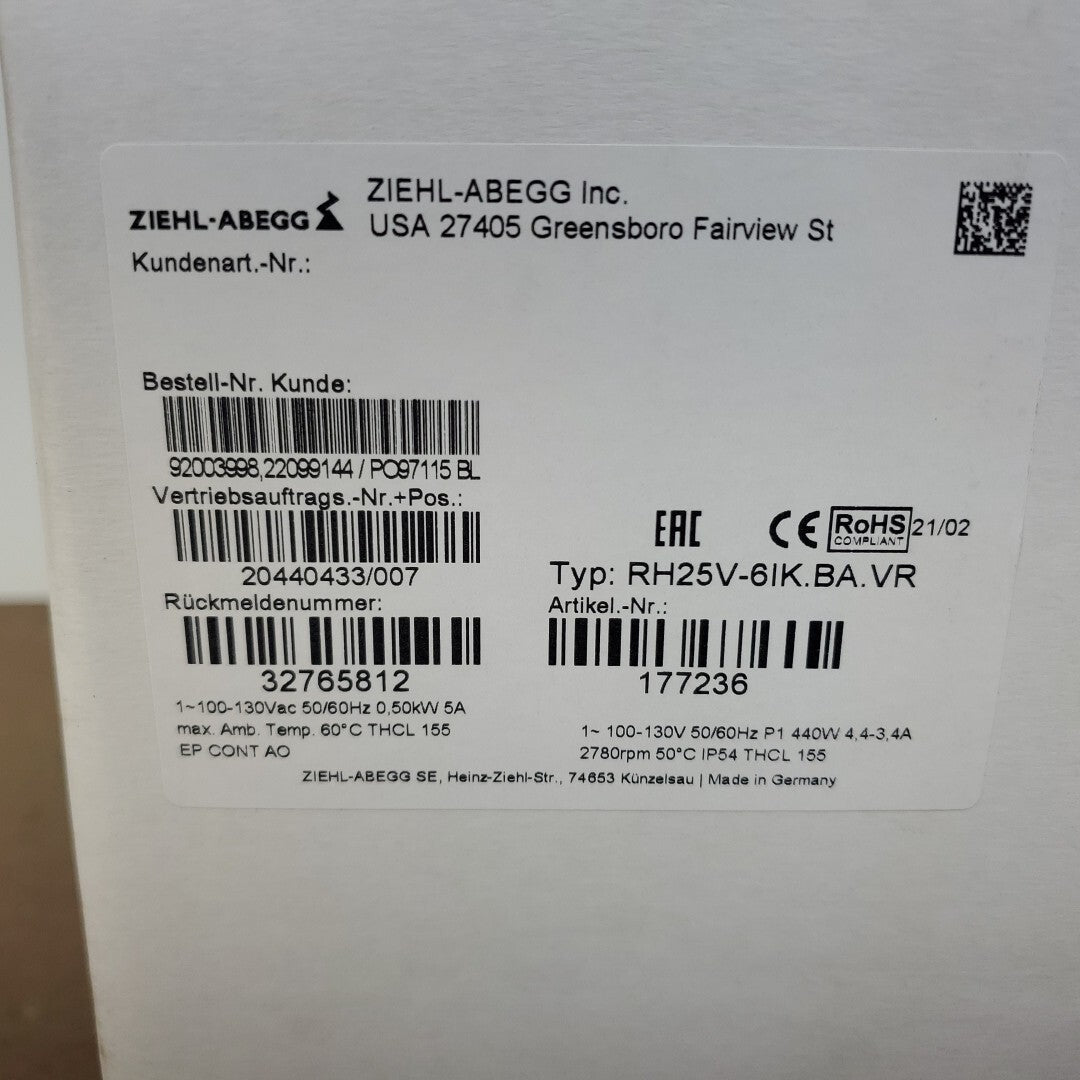 Ziehl-Abegg RH25V-6IK.BA.VR 100-130VAC 2780RPM Centrifugal Fan Cooling Fan