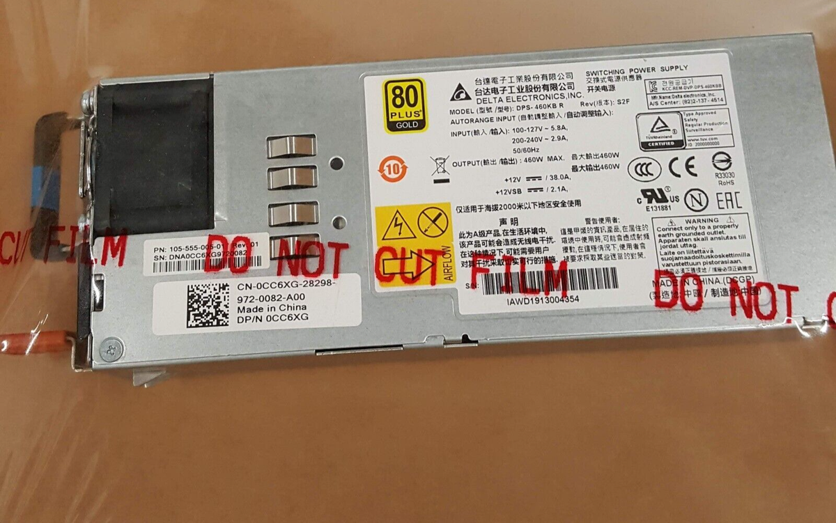 Dell 460W 80 Plus Gold Reverse Airflow (PS to I/O PSU for S4048-ON CC6XG 0CC6XG