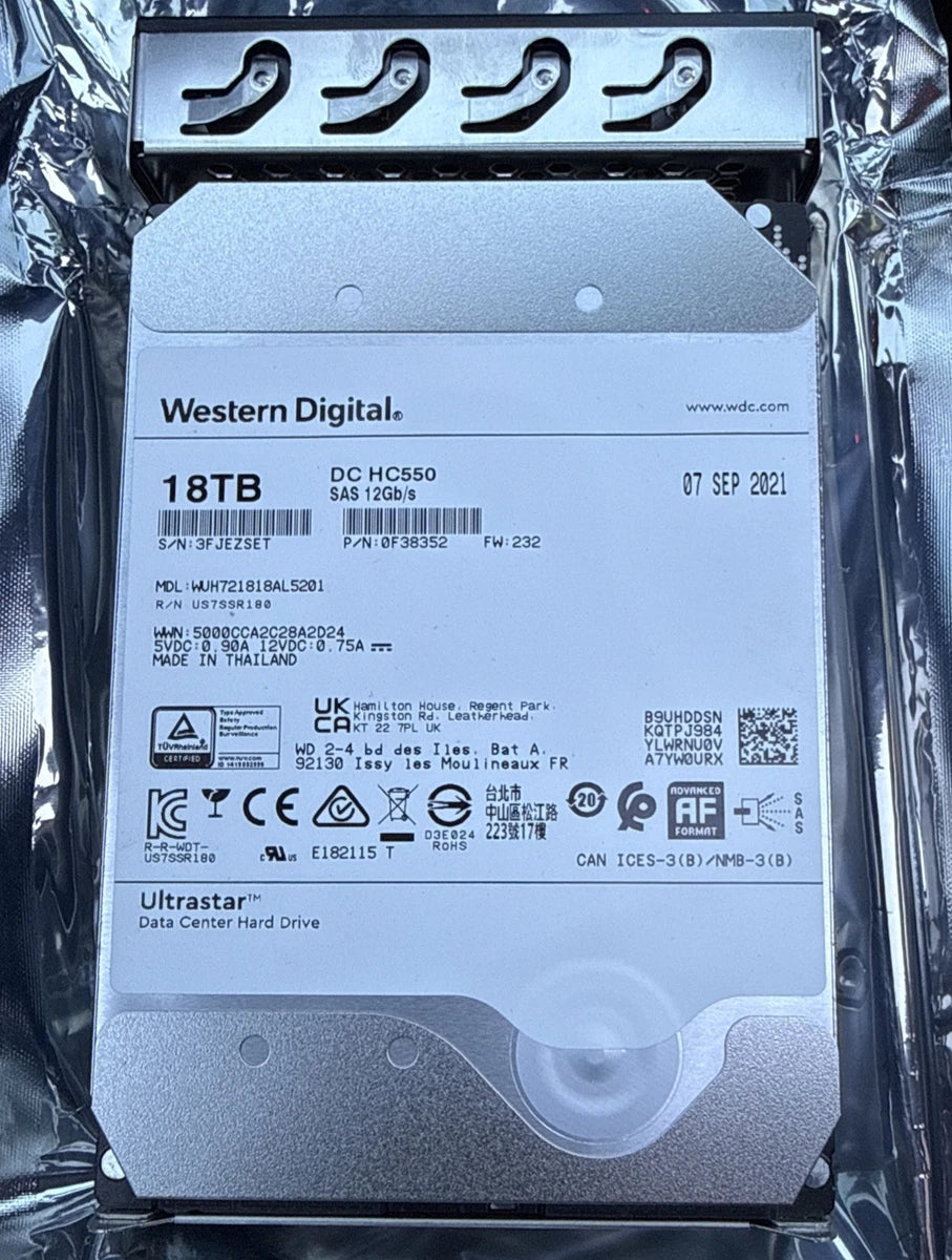WD Ultrastar DC HC550 18TB WUH721818AL5201 7.2K SATA 3.5" HDD with bracket