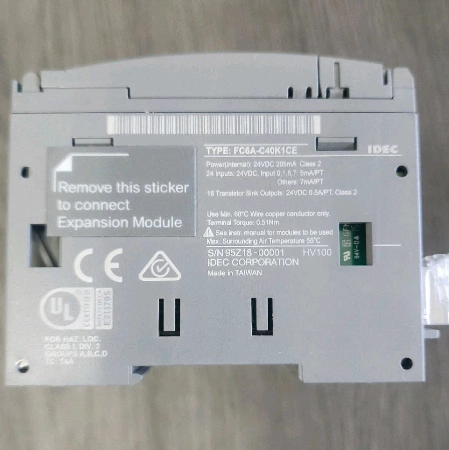 Idec FC6A-C40K1CE MicroSmart Programmable Controller 40 IO CPU 24VDC Trans. Sink