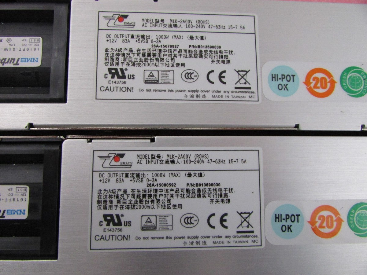 Zippy EMACS M1K2-5A01V4H 1U Redundant Form 1000W 2x M1K-2A00V Modules PWR System