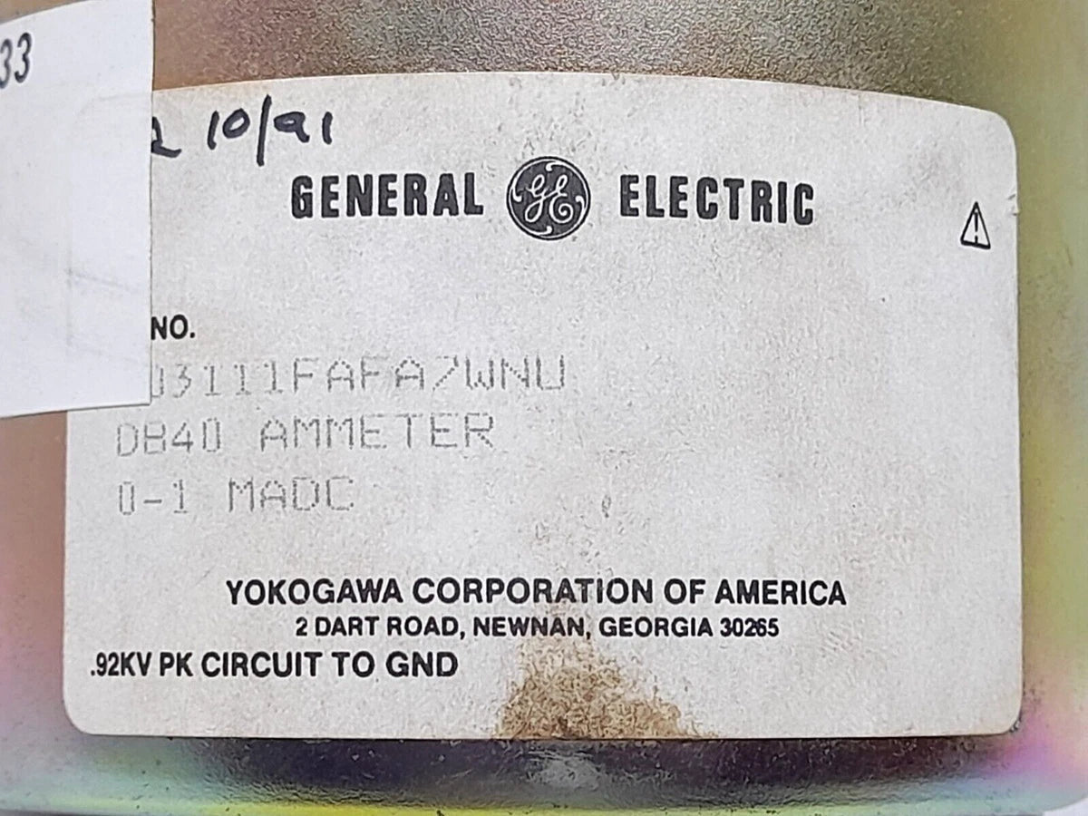 Yokogawa General Electric 103111FAFA7WNU DB40 Ammeter 0-1 MADC 0-1500AC Amperes