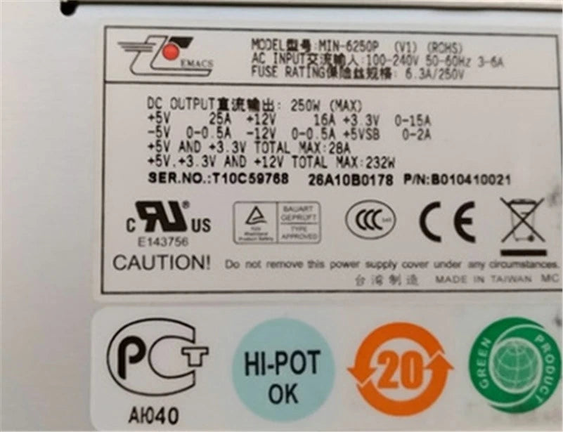 250W 1Pc Tested Power Supply MIN-6250P Redundant Module Zippy fu