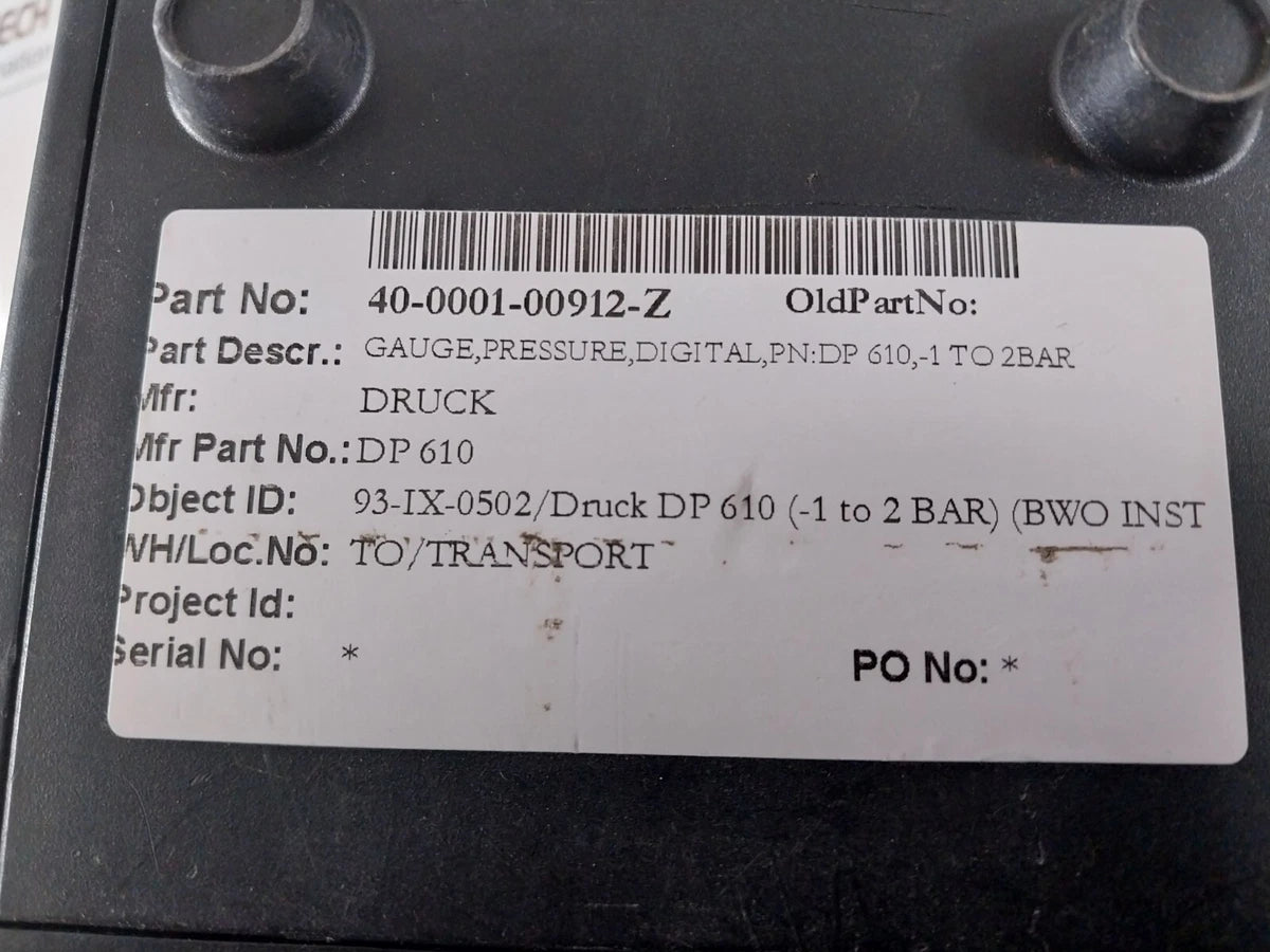 DRUCK DPI 610 Pressure Calibrator 10-15V 0.8W 40-0001-00912-Z (Not Working