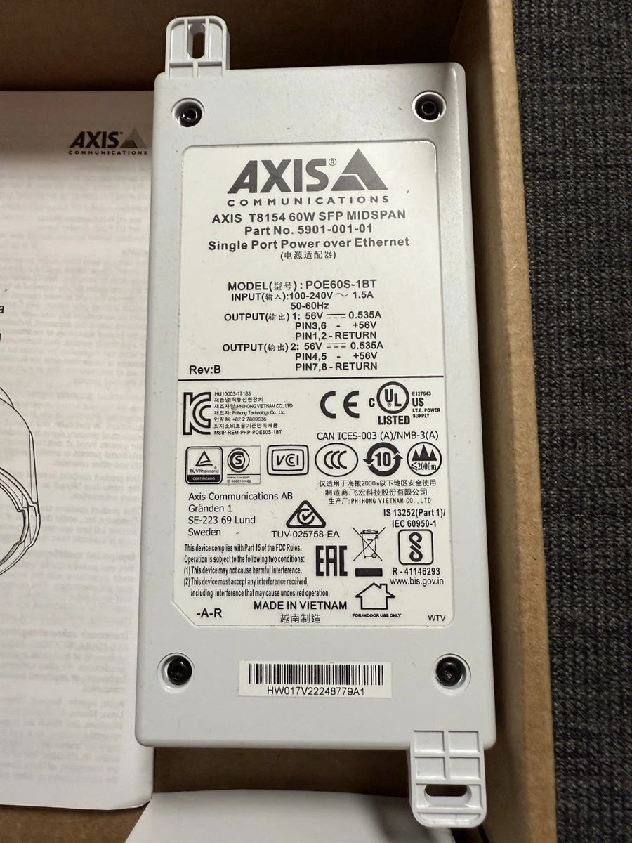 Axis Communications T8154 60W SFP Mid Span POE60S-1BT New (READ