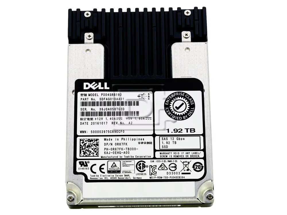 Dell R87FK / Toshiba PX04SRB192 1.92TB 12Gbps 2.5in SFF eMLC Read Intensive 1-DW