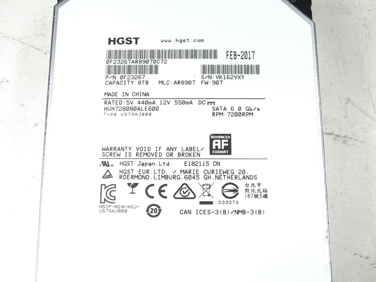 HGST 0F23267 8TB 7.2K SATA 3.5" HDD – Enterprise Server Hard Drive-100% HEALTH