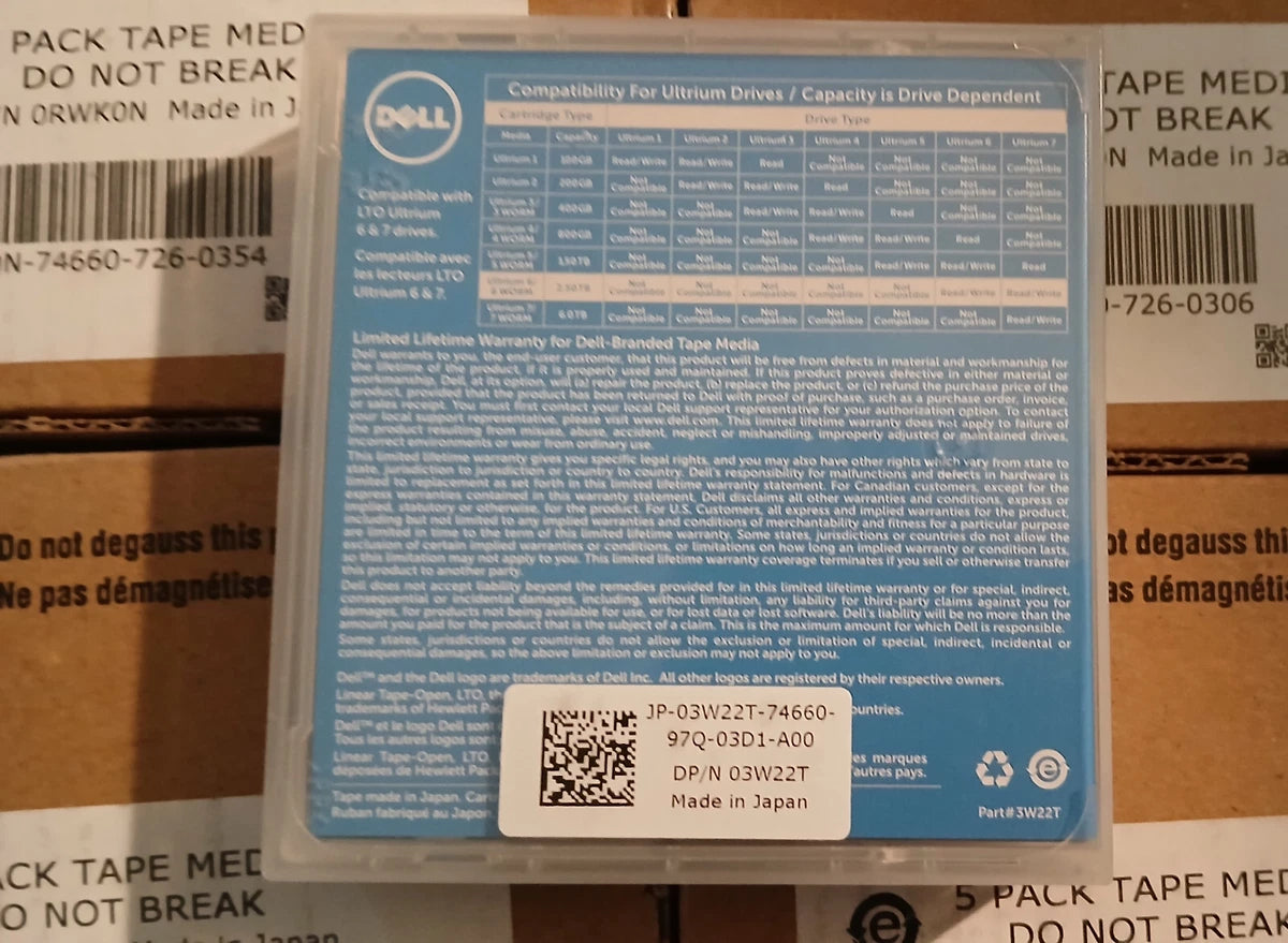 Dell 3W22T LTO-6 Tape Media, P/N 03W22T (Qty. 5 Piece 5 pack LTO6 0RWK0N