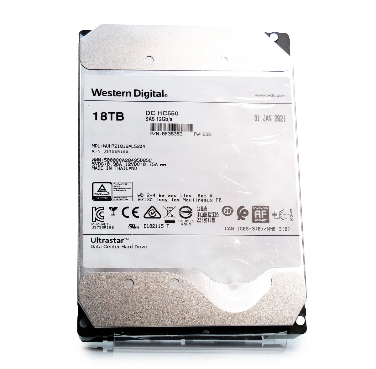WD Ultrastar DC HC550 18TB SAS 12GB/s 3.5" HDD WUH721818AL5204 0F38353