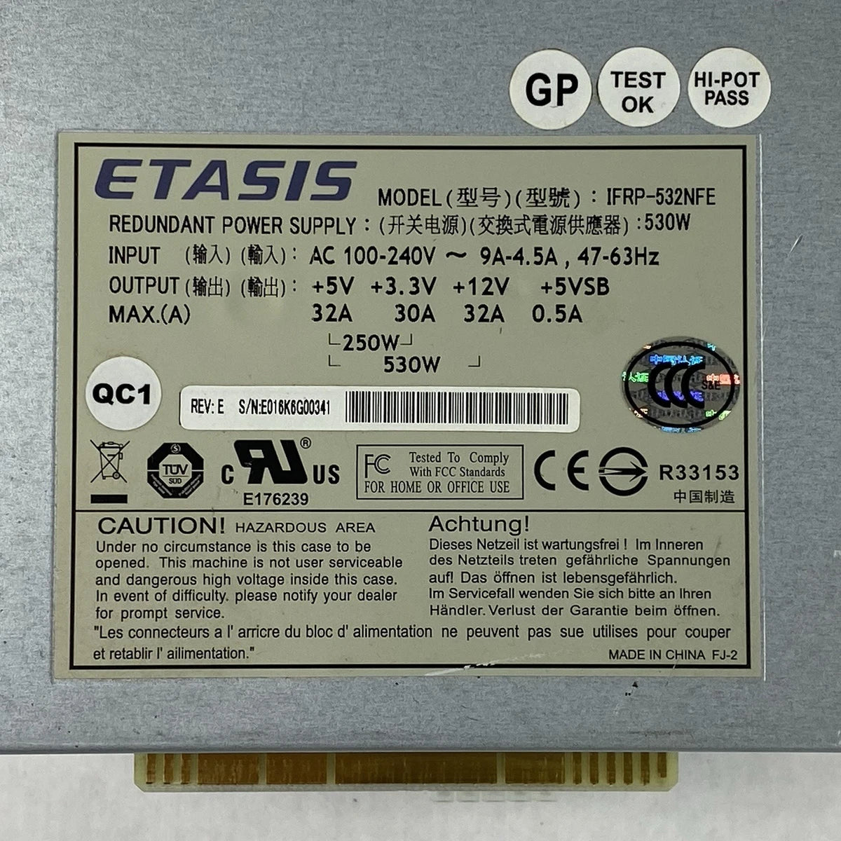 ETASIS IFRP-532NFE 100-240V 530W Power Supply