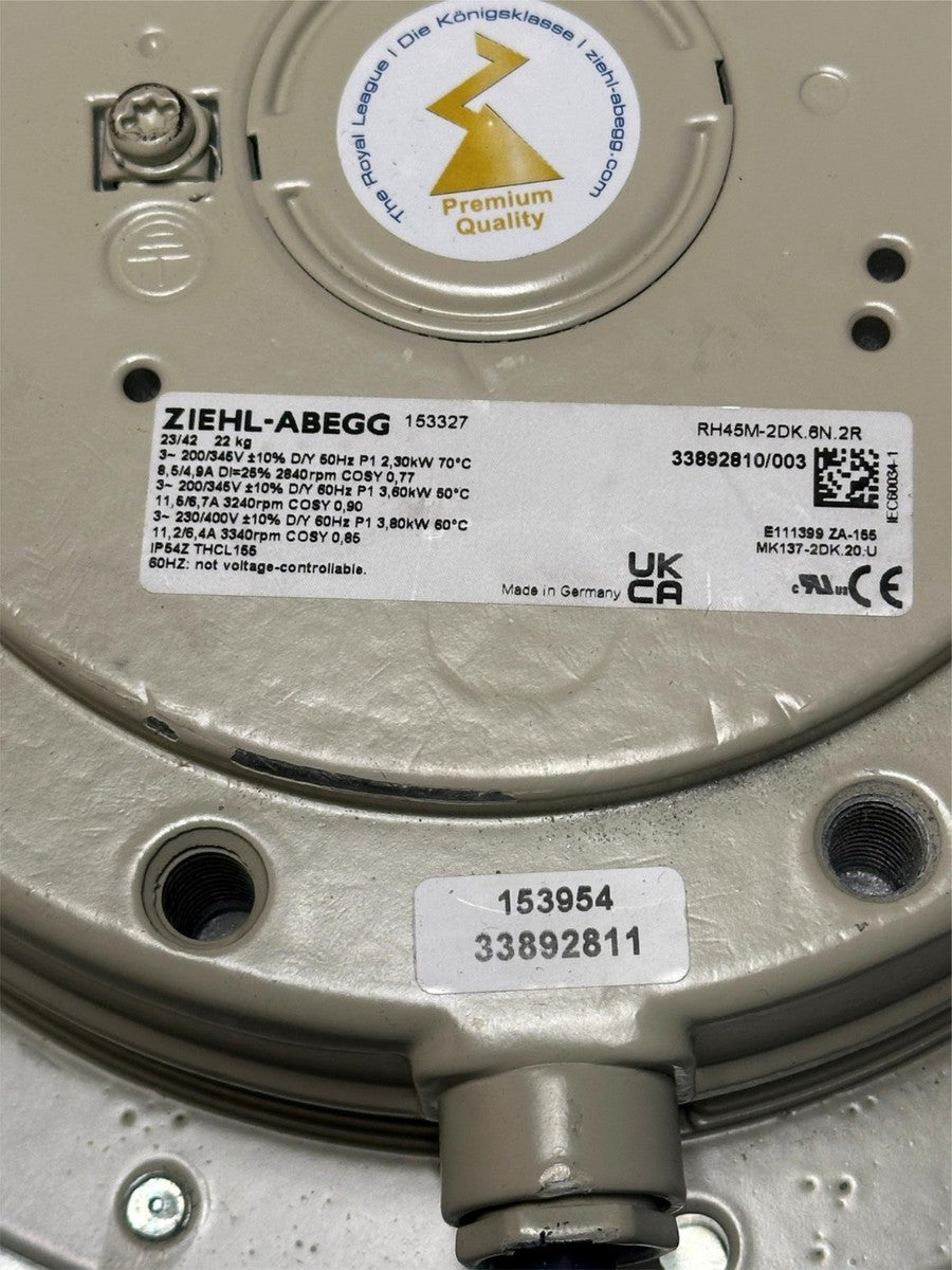 Ziehl-Abegg Centrifugal Fan 18" 2.50kW 3P 230-400V 3340RPM Motorized Impeller