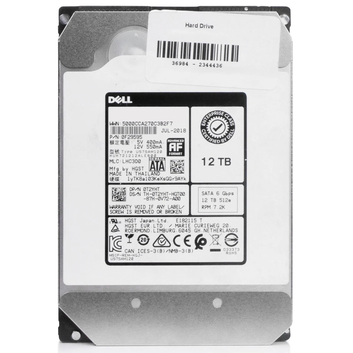 Dell/WD DC HC520 12TB HUH721212ALE600 0F29595 7.2K RPM SATA 6Gb/s 512e 3.5" HDD