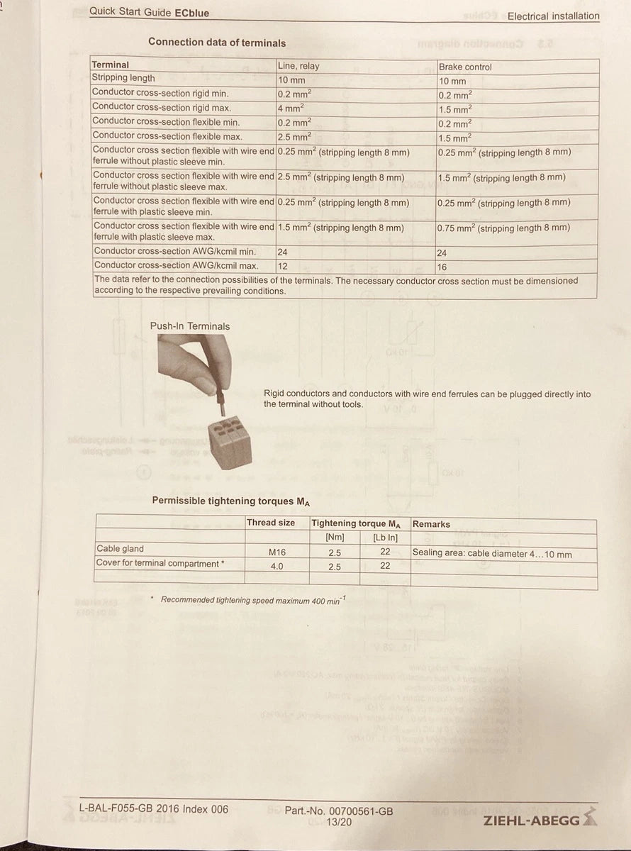 Ziehl-Abegg RH35V-6IK.BD.VR 110 V AC Centrifugal Fan 2500 CFM, Germany