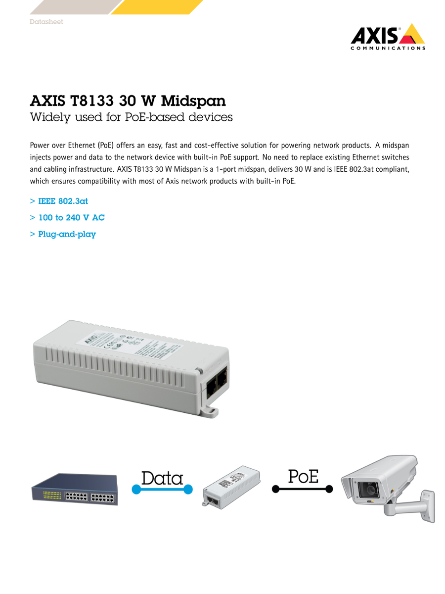 AXIS T8133 Midspan 30 W 1-port