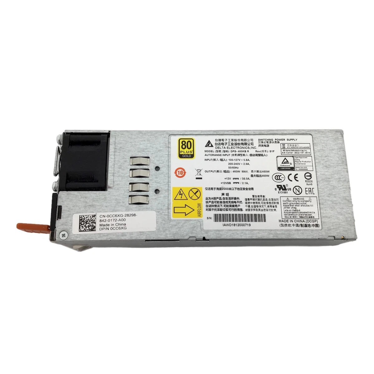 Dell DPS-460KB R 460W PSU 80 Plus Gold Rear To Front 100-240V Power Supply