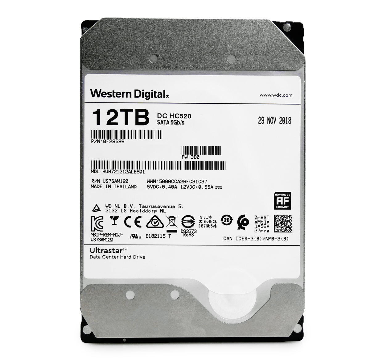 WD HGST Ultrastar HC520 12TB 7.2K RPM SATA 3.5" HDD HUH721212ALE601 0F29596