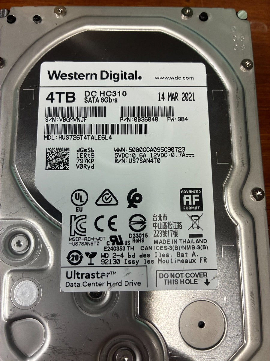 WD Ultrastar DC HC310 4TB 7.2K RPM SATA 6Gb/s 3.5" (Lot of 2