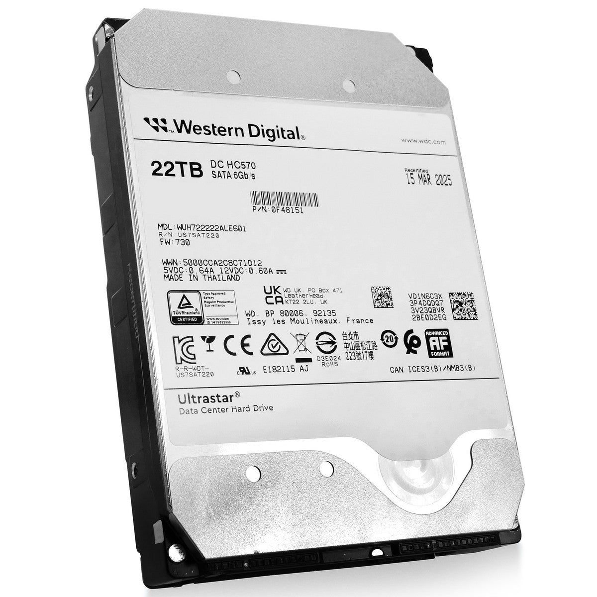 WD Ultrastar HC570 22TB WUH722222ALE601 0F48151 7.2K RPM SATA 6Gb/s 3.5" HDD