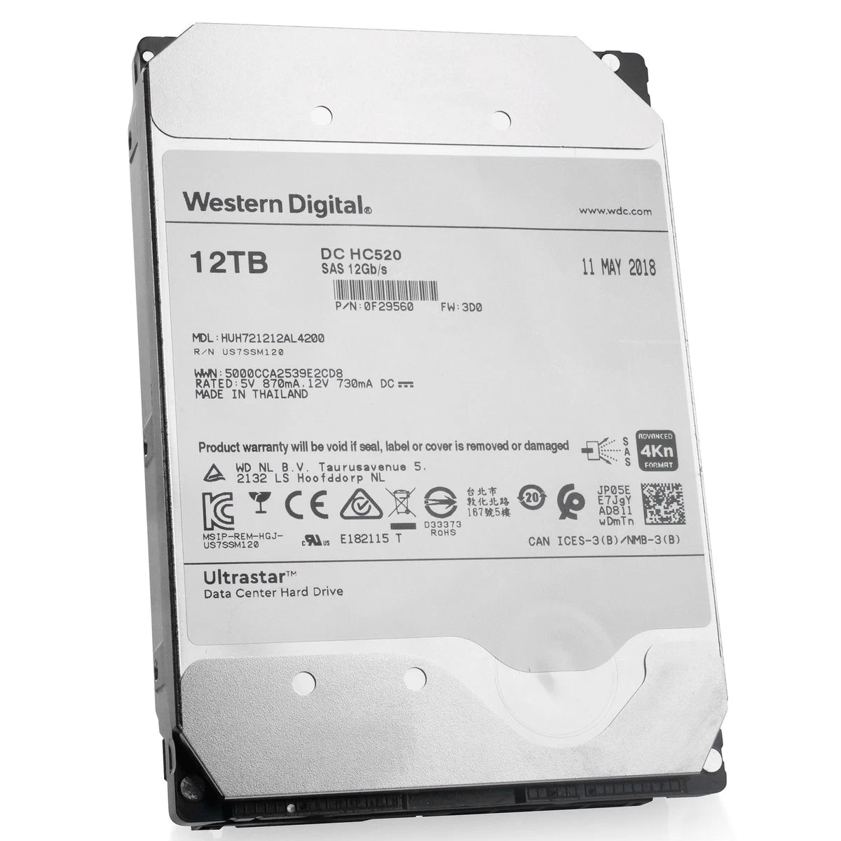 WD Ultrastar HC520 12TB HUH721212AL4200 0F29560 7.2K RPM SAS 12Gb/s 4Kn 3.5" HDD