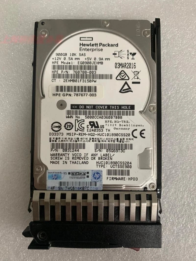 HPE J9F47A 787647-001 900GB SAS 10K 2.5in 12Gbps MSA SFF ENT HDD Hard Drive