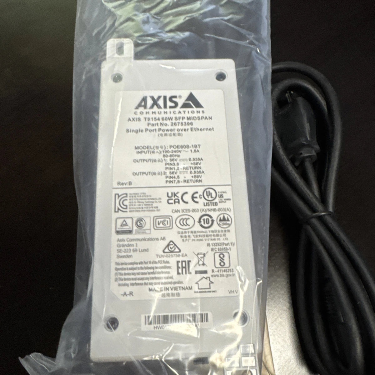 AXIS COMMUNICATION, 5901-001-01, T8154 60W SFP MIDSPAN, POE60S-1BT 56V, Free Shi