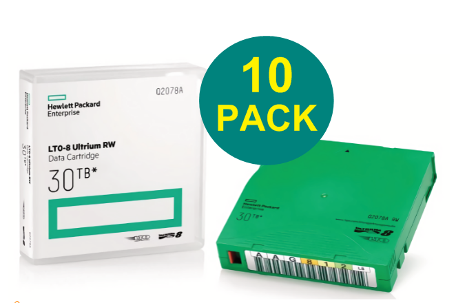 HPE LTO- 8 Tape Cartridge (10 PACK #Q2078A 30TB Backup Storage- Brand New