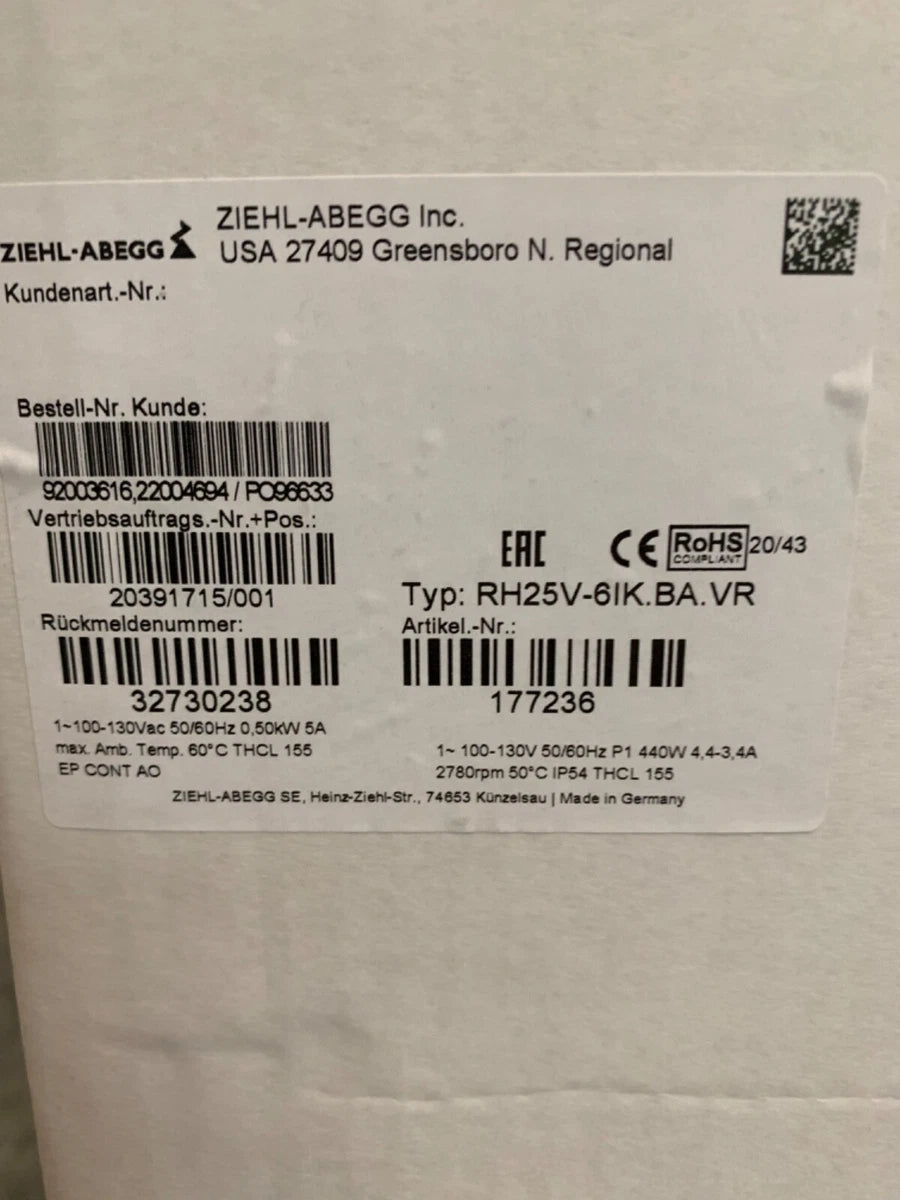 Ziehl-Abegg RH25-6IK.BA.VR ECBlue 120VAC Centrifugal Fan