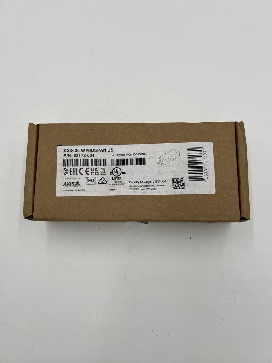 AXIS 30 W Midspan P/N: 02172-004 POE INJECTOR PLUG and PLAY 10/100/1000 Mbps
