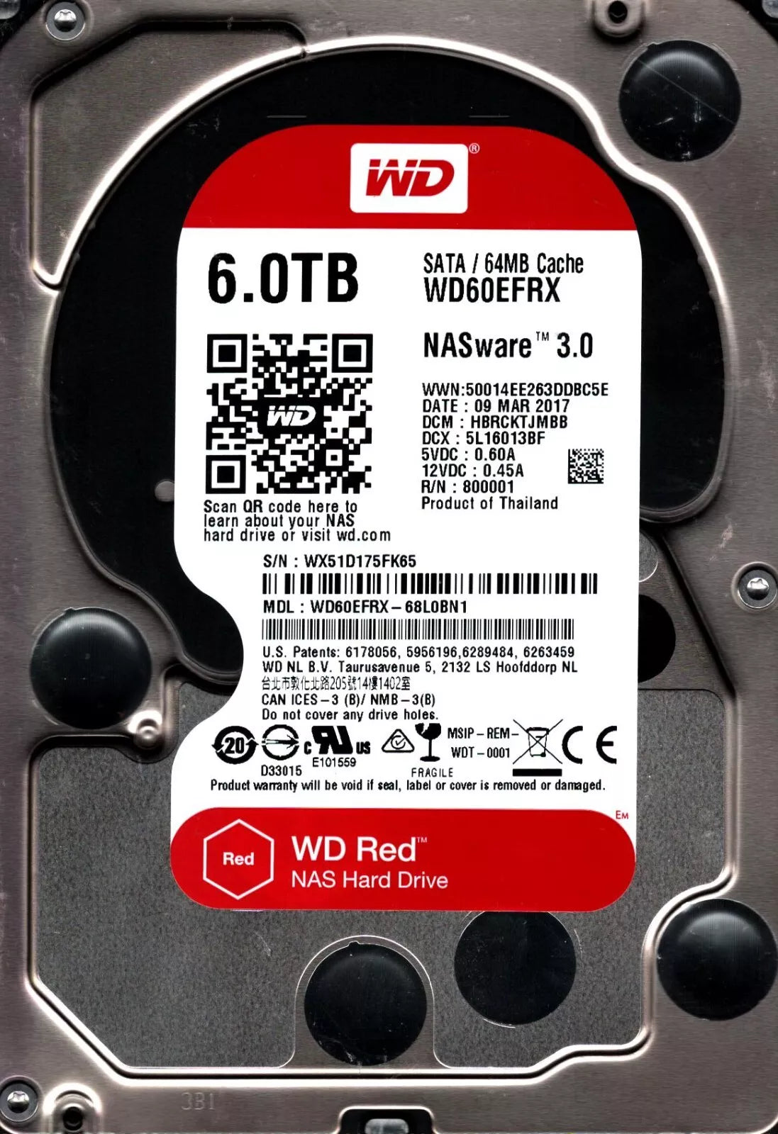 Western Digital 6TB Red Plus NAS 5400 RPM Class SATA 6Gb/s CMR 64MB Cache 3.5" Hard Drive - WD60EFRX