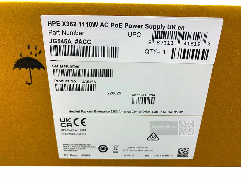 JG545A HPE X362 1110W 115-240VAC to 56VDC PoE Power Supply