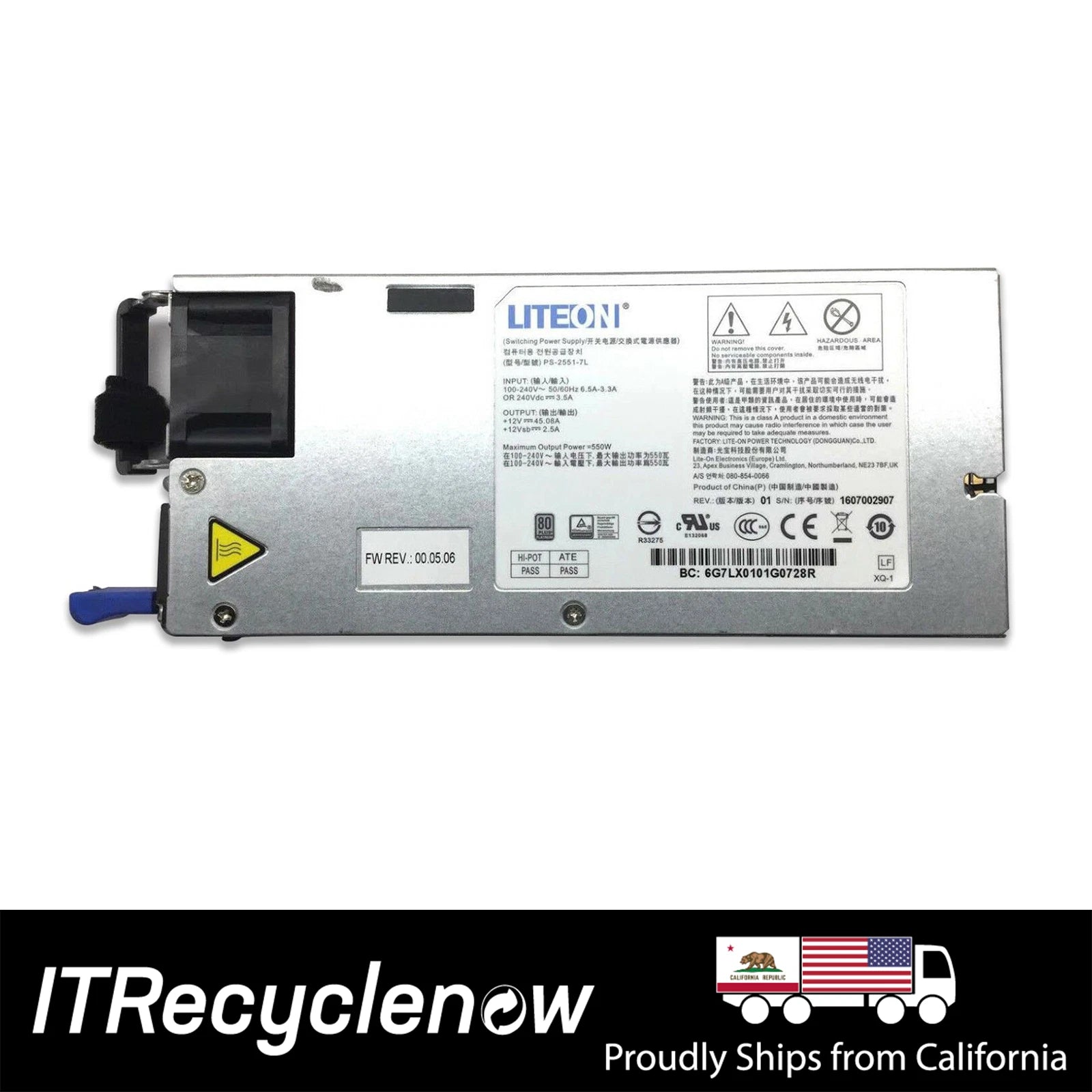 Lite-On 550W PSU 80 Plus Platinum Hot-Swap Power Supply ThinkServer RD350 RD450