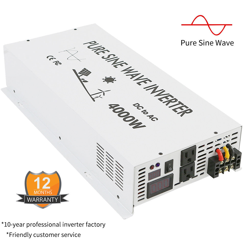 Pure Sine Wave Inverter 12V to 120V Power 4000W Solar Home Motor Off Grid System