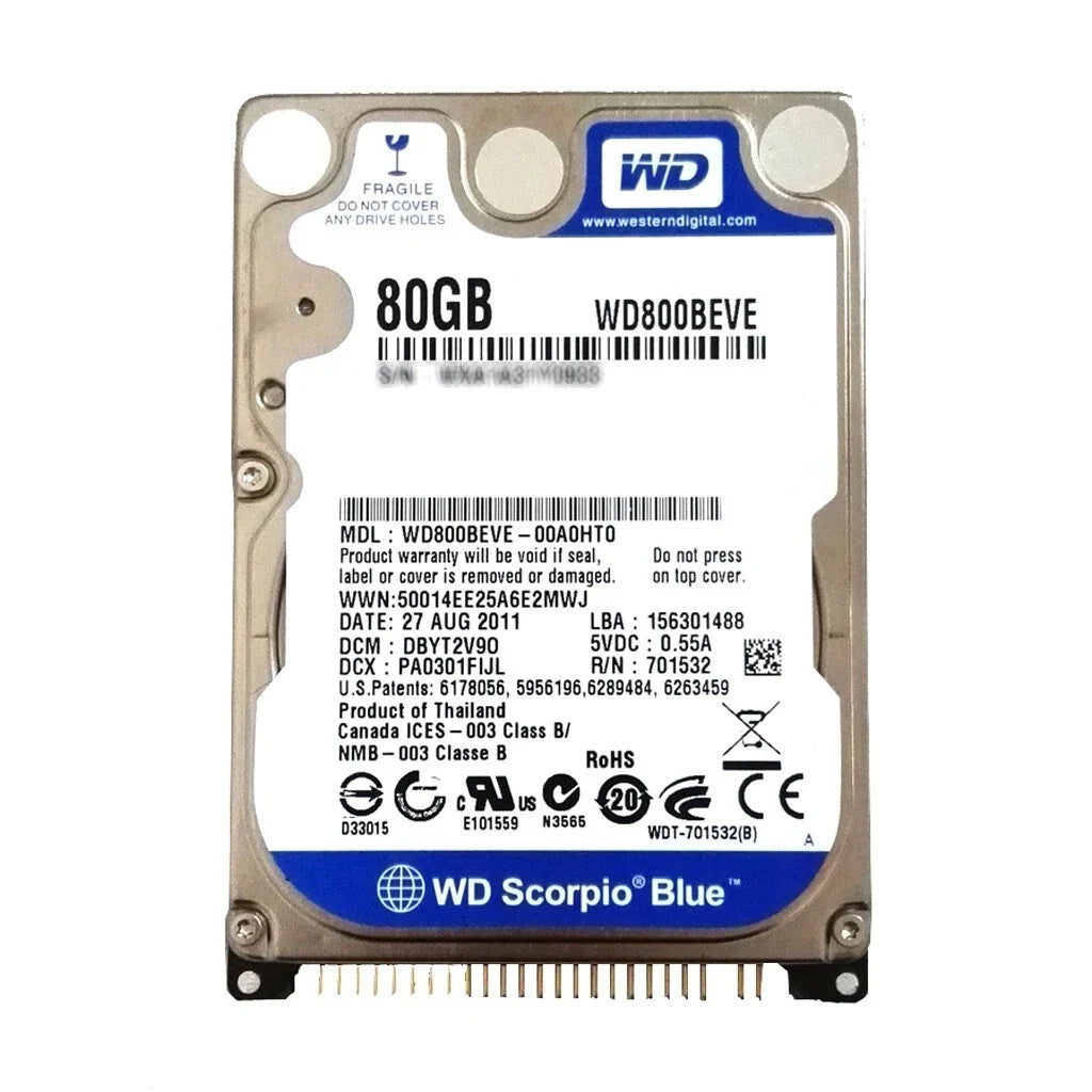 Western Digital 80GB 5400 RPM 8MB Cache Scorpio Blue 2.5" PATA Notebook Hard Drive - WD800BEVE