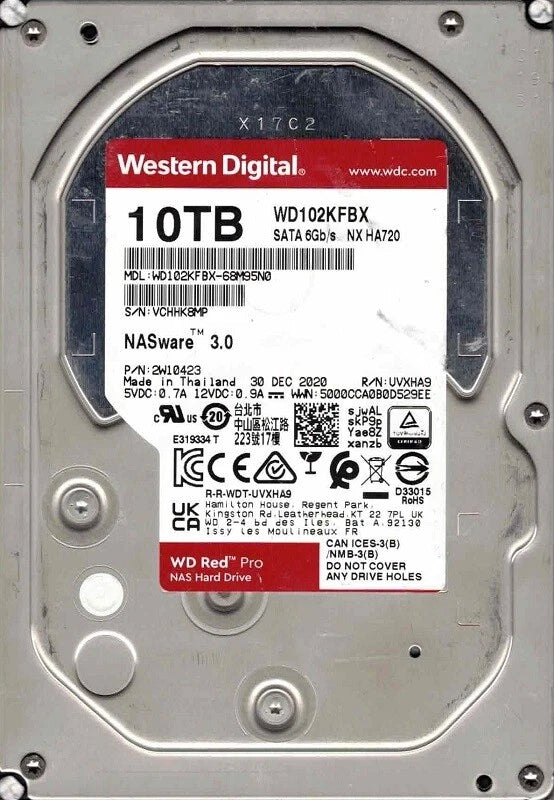 WD102KFBX-68M95N0 P/N: 2W10423 DEC 2020 Thailand Western Digital 10TB