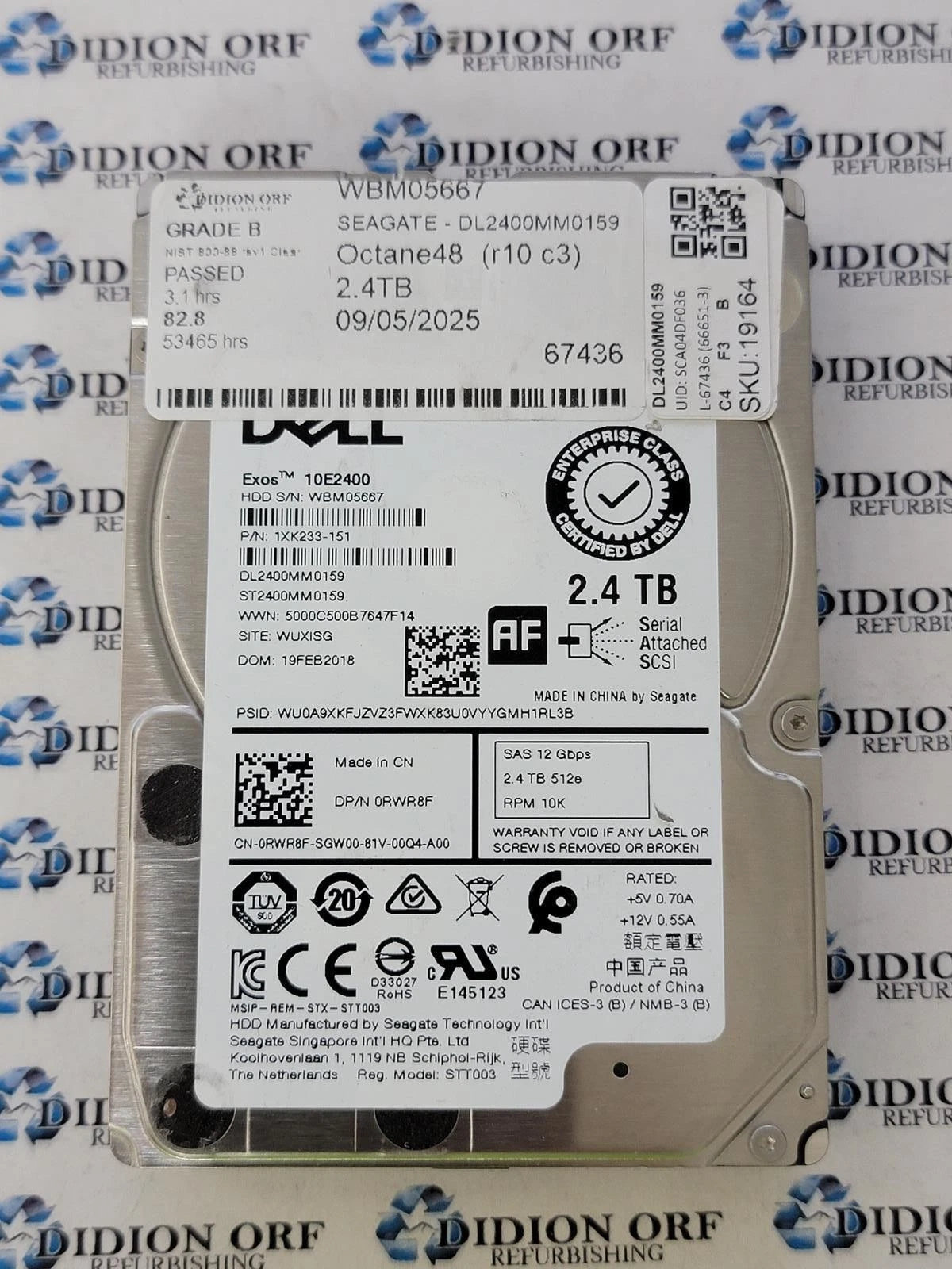 DELL 2.4TB 2.5" SAS Server HDD 10000 RPM DL2400MM0159 GRADE B, SKU 19164