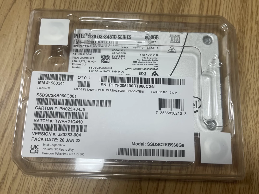 Original Sealed packaging Intel SSD D3-S4510 Series SSDSC2KB960G801 960GB 2.5"