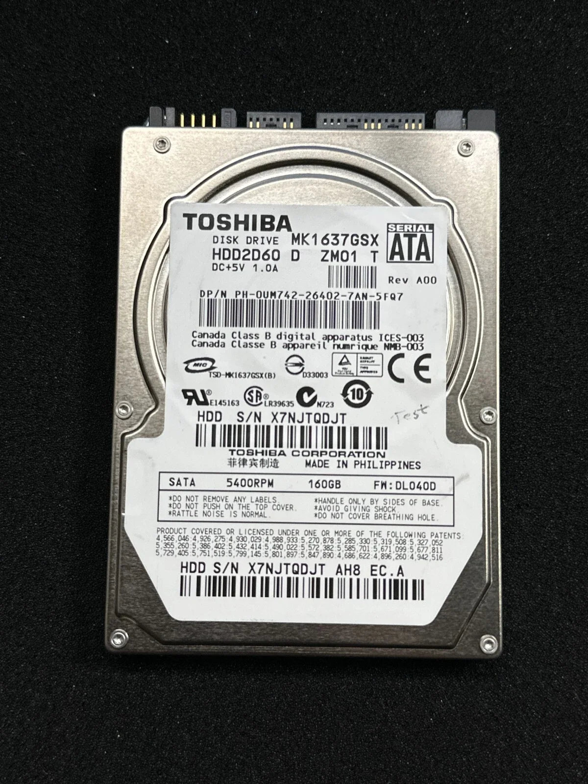 Toshiba 160GB 5400 RPM 8MB Cache 2.5" SATA 3.0Gb/s Notebook Hard Drive