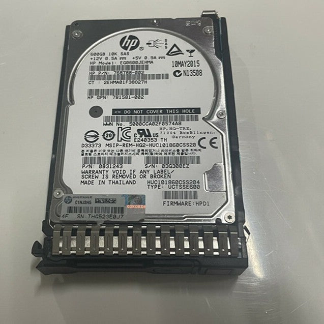 HP 600GB 12G SAS 10K SFF 2.5 SC HDD 781516-B21 781577-001