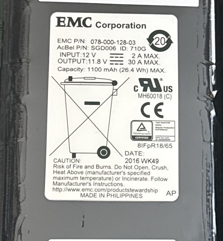 EMC Li-Ion BBU 078-000-128-03 Battery SGD006 710G Assembly 078-000-129-03