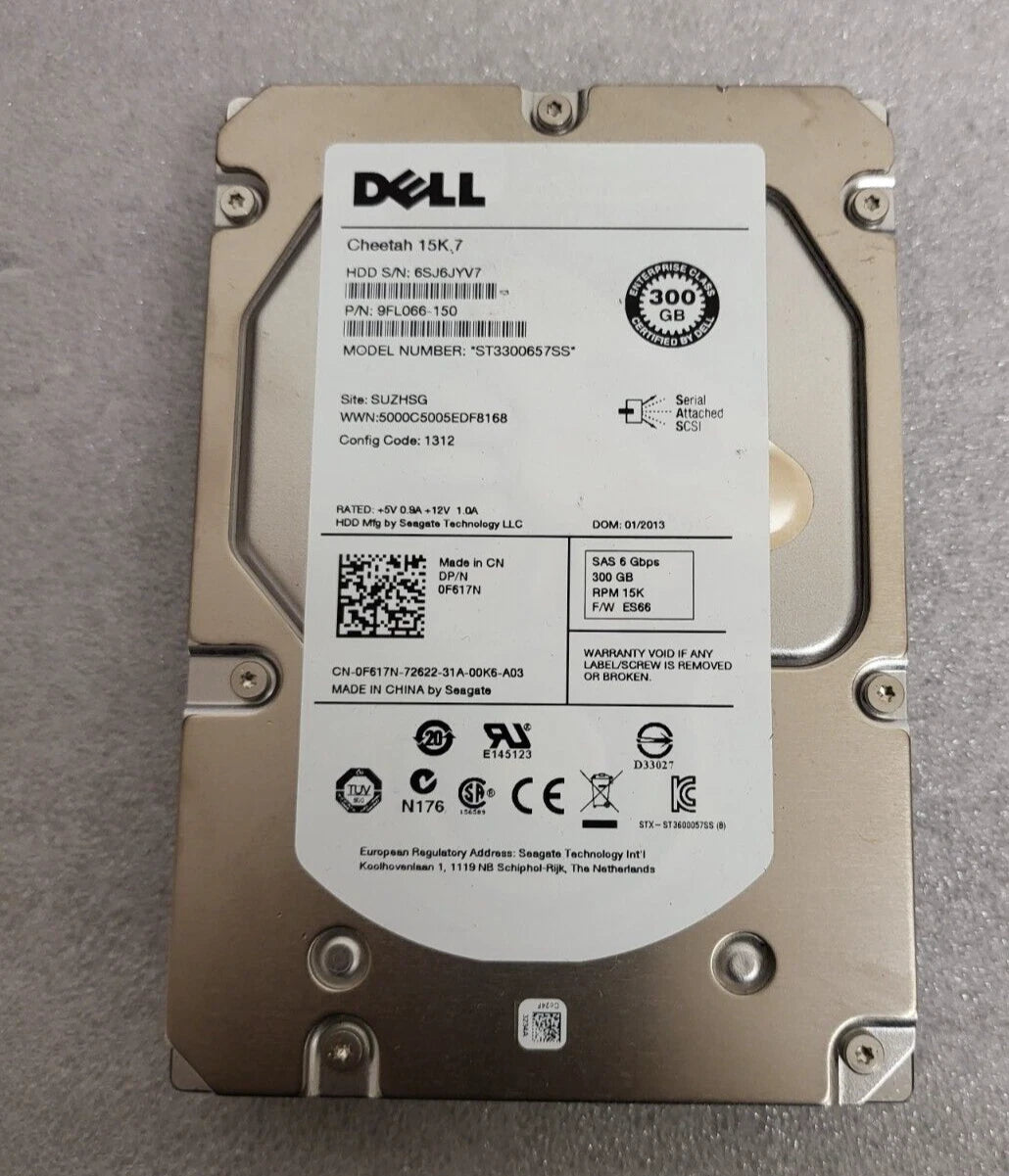 DELL F617N ST3300657SS 9FL066-150 300GB 15K RPM Cache 16MB 6Gb/s SAS 3.5" HDD US