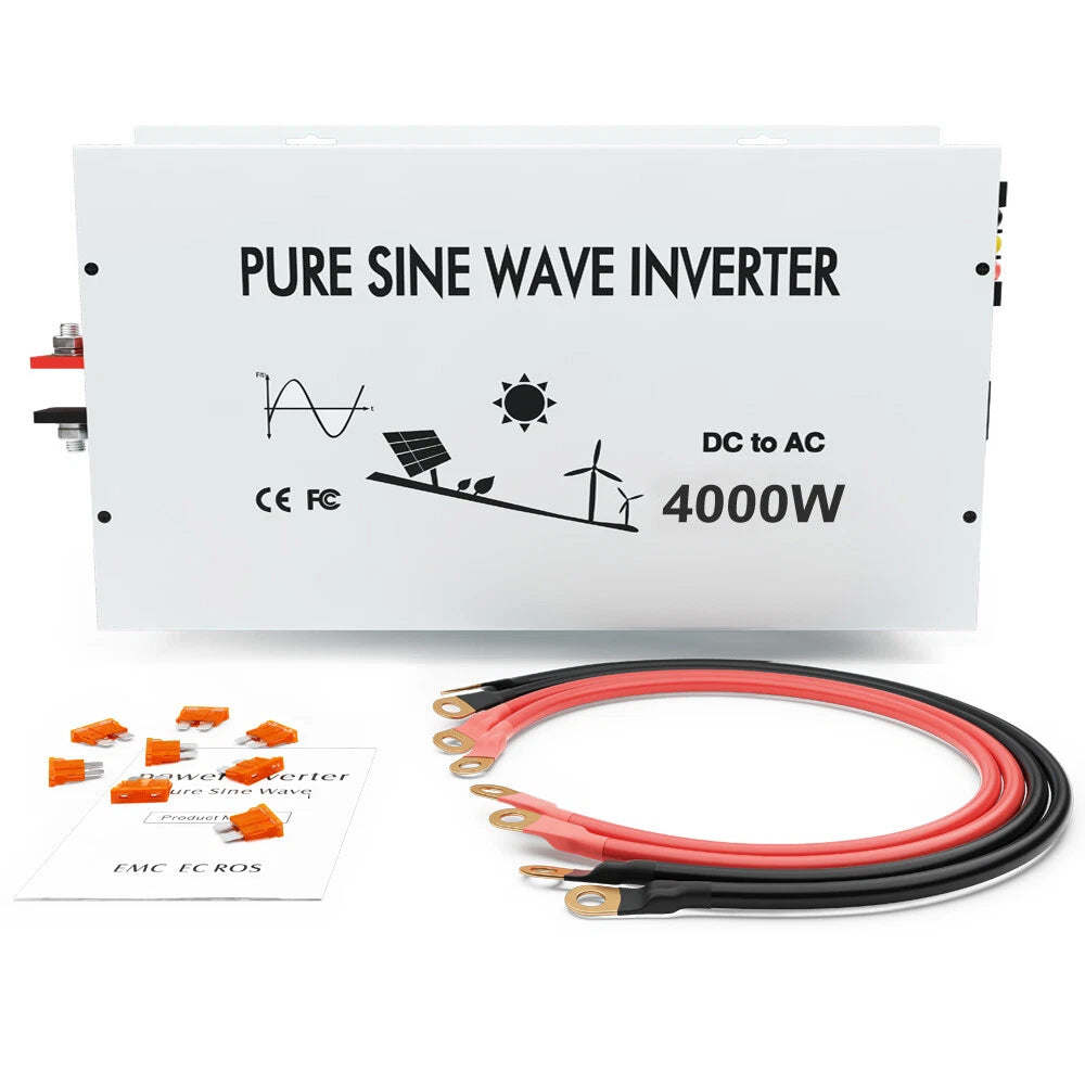 4000 W Pure Sine Wave Inverter 12V to 120V Power Home Solar System Generator Car
