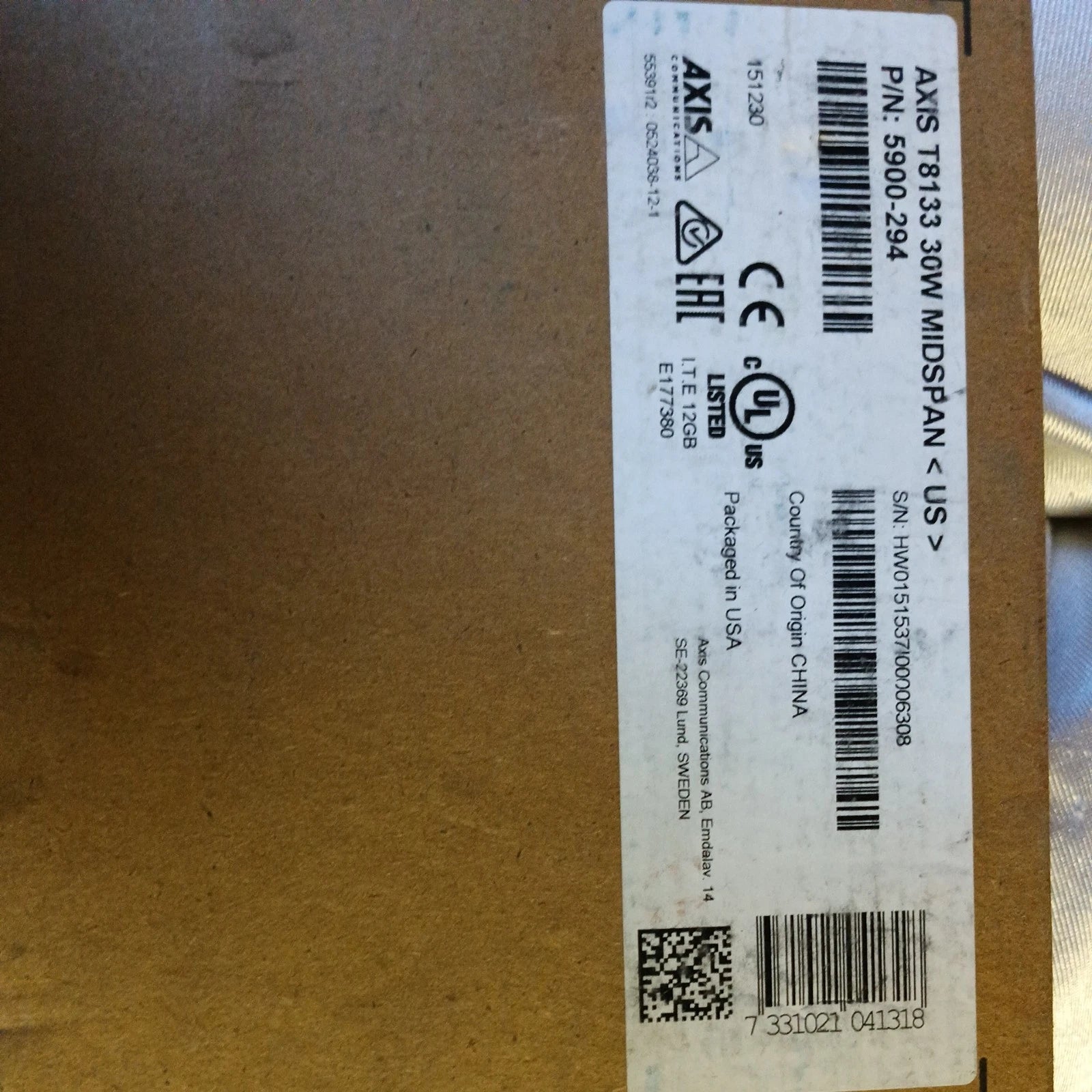 Axis T8133 30W High Power Over Ethernet Midspan (P/N:5900-294