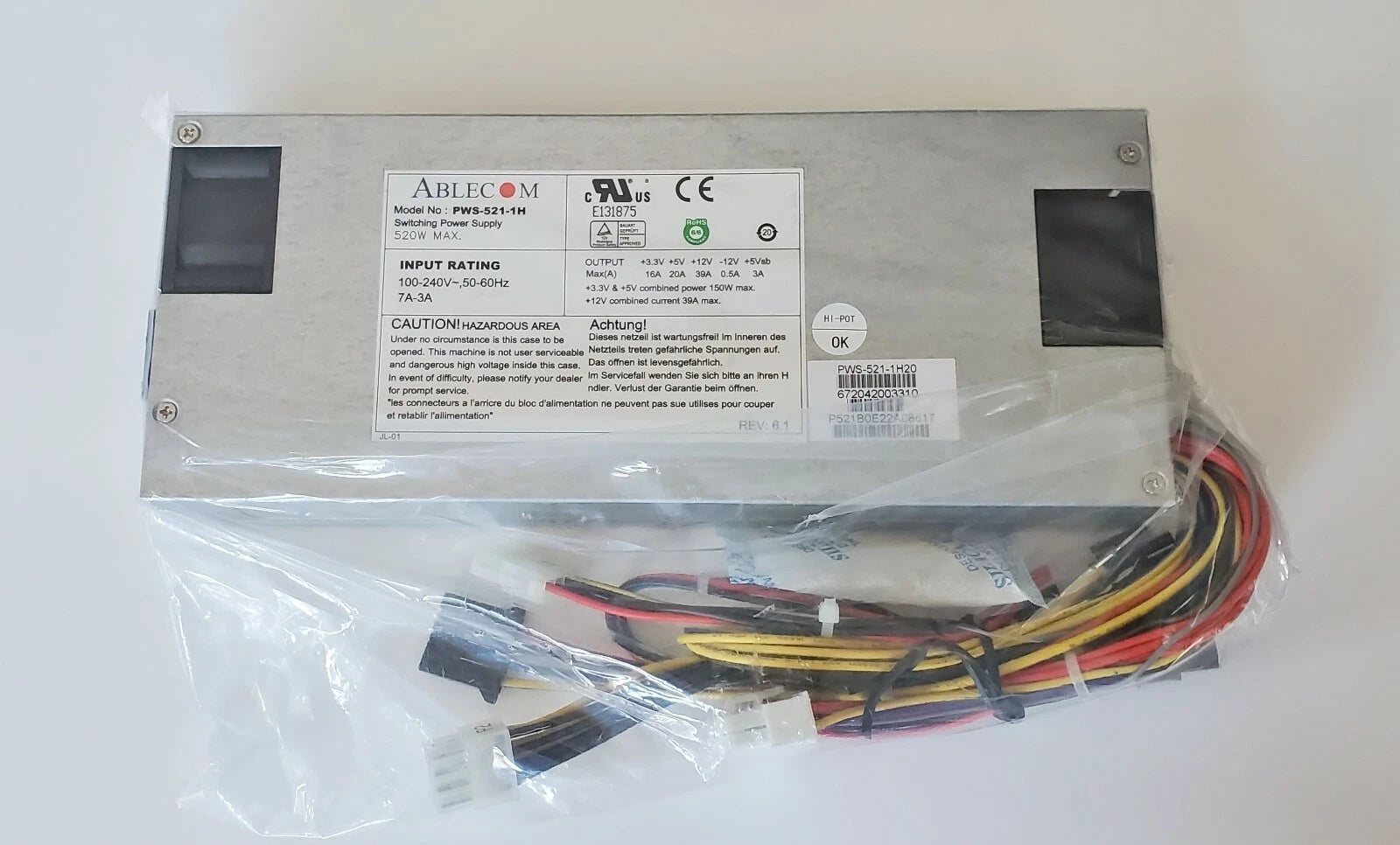 *NEW* SuperMicro Ablecom PWS-521-1H 520W 1U POWER SUPPLY