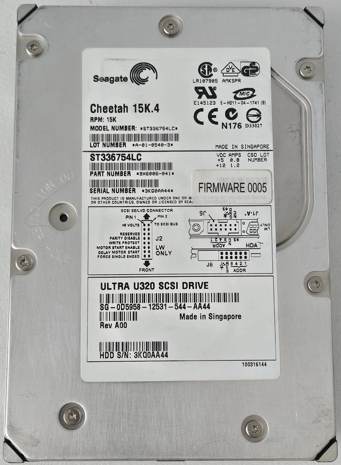 Seagate 36.7GB Cheetah 15K.4 RPM 8MB Cache SCSI Ultra320 80pin 3.5" Server Hard Drive - ST336754LC (Like New)