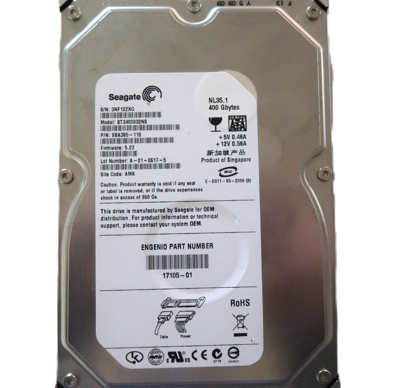 Seagate 400GB NL35 7200 RPM 8MB Cache SATA 1.5Gb/s 3.5" Hard Drive -  ST3400832NS