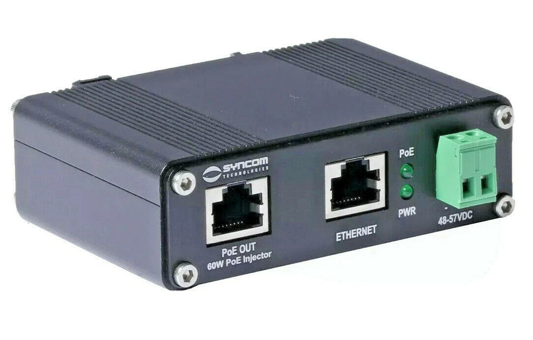 Hardened 60W PoE++ Rugged Mid-Span PoE Injector High Power Gigabit -40C to 75C