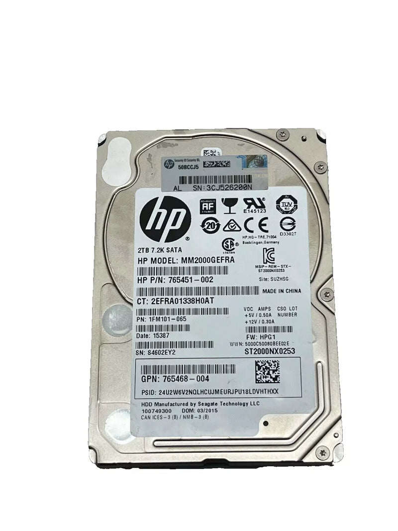 HP 2TB SATA HDD 2.5" 6G, 7.2K DRIVE 765468-004 MM2000GEFRA 765451-002